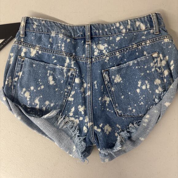 NEW One Teaspoon Free People Sz 26 2 acid Shorts Blue Distressed white sexy - Picture 4 of 4